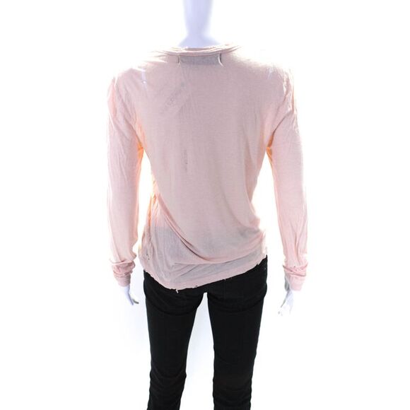 Filles A Papa Womens Long Sleeve Distressed Logo Tee Shirt Pink Size 2 - Picture 3 of 4